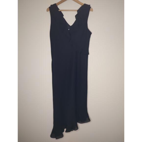 Fashion Bug Black Deep V-Neck Sleeveless Ruffle Detail Sheer Overlay Dress 10 - Picture 1 of 14